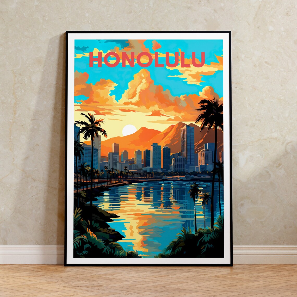 Honolulu Travel Poster, Hawaii City Art Print