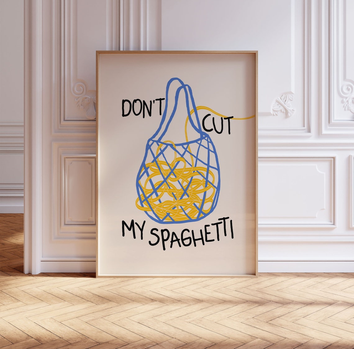 Don't Cut My Spaghetti Funny Blue Grocery Bag Pasta Quote Poster - Image 3