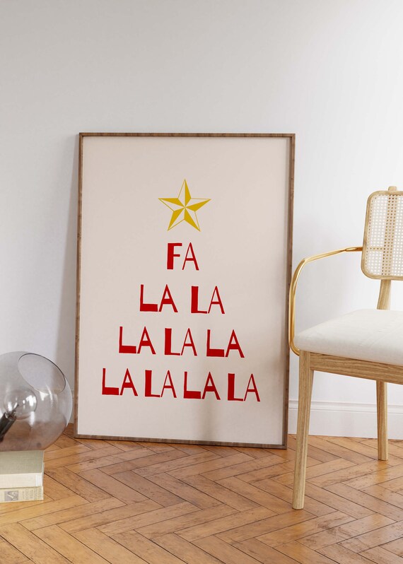 Christmas Wall Art Fa La La Christmas Print Cute Christmas Home Decorations Christmas Quote Poster Typographic Xmas Poster