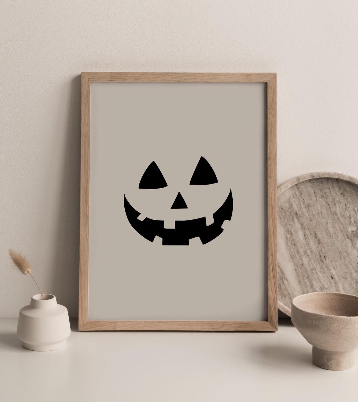 Smiley Jack O Lantern Face Minimalist Neutral Halloween Poster