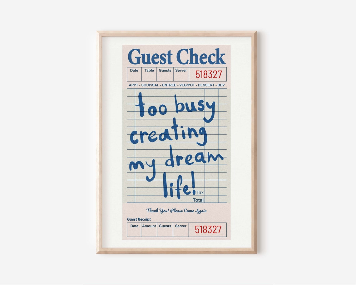 Too Busy Creating My Dream Life Blue Guest Check Trendy Retro Poster - Image 3