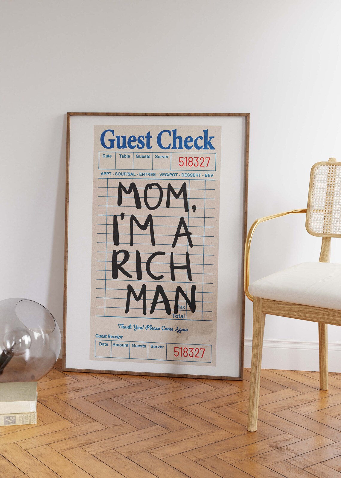 Mom Im A Rich Man Black Guest Check Funny Retro Quote Poster - Image 3