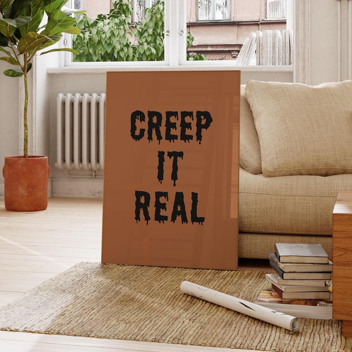 Creep It Real Dripping Black Letters Orange Halloween Poster - Image 3