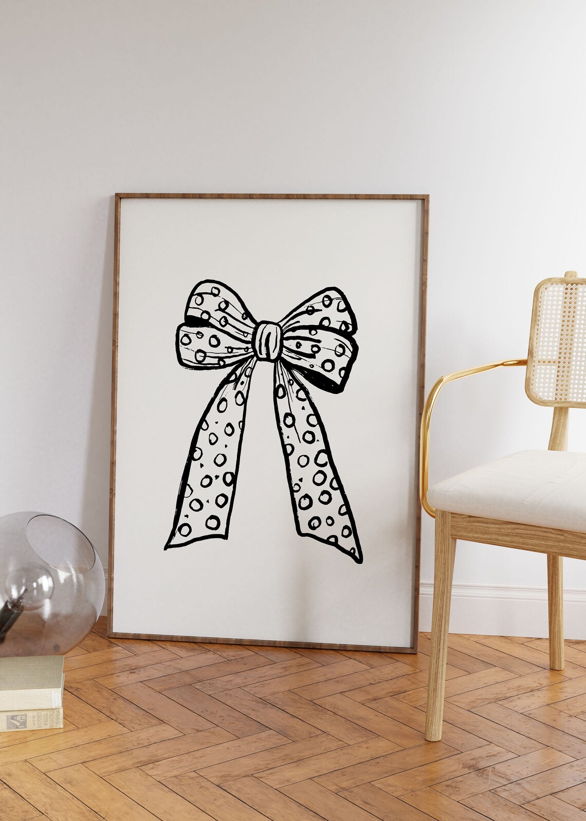 Black Polka Dot Ribbon Bow Minimalist Coquette Aesthetic Poster