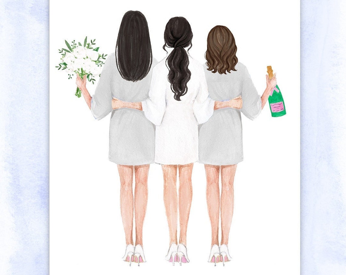 Bride And Bridesmaid Personalized Print Will You Be My Bridesmaid Print Bridesmaid Illustration Card Robe Bridesmaid - Image 2