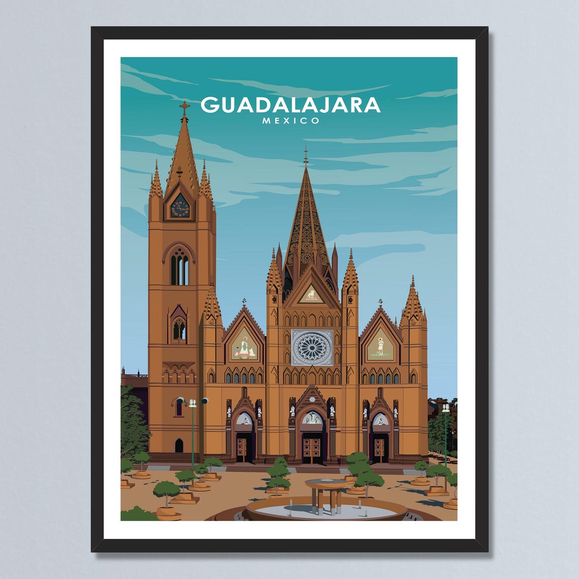 Guadalajara Mexico Travel Poster Vintage Mexican Print Landmark Art Personalized Home Decor Gift