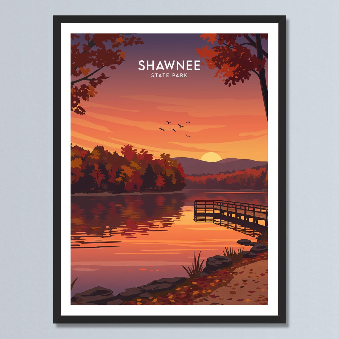 Shawnee State Park Sunset Dock Crimson Lake Reflections Poster