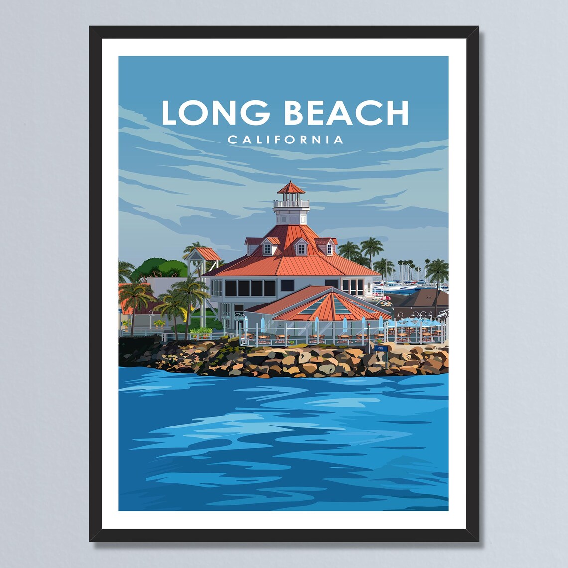 Long Beach California Waterfront Seaside Retro Travel Poster