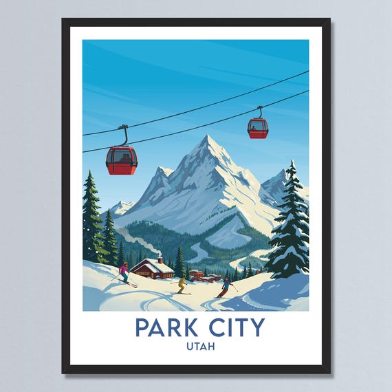 Park City Mountain Travel Poster Utah Ski Resort Art Print Snow Skiing Wall Decor Personalized Illustration Home Gift