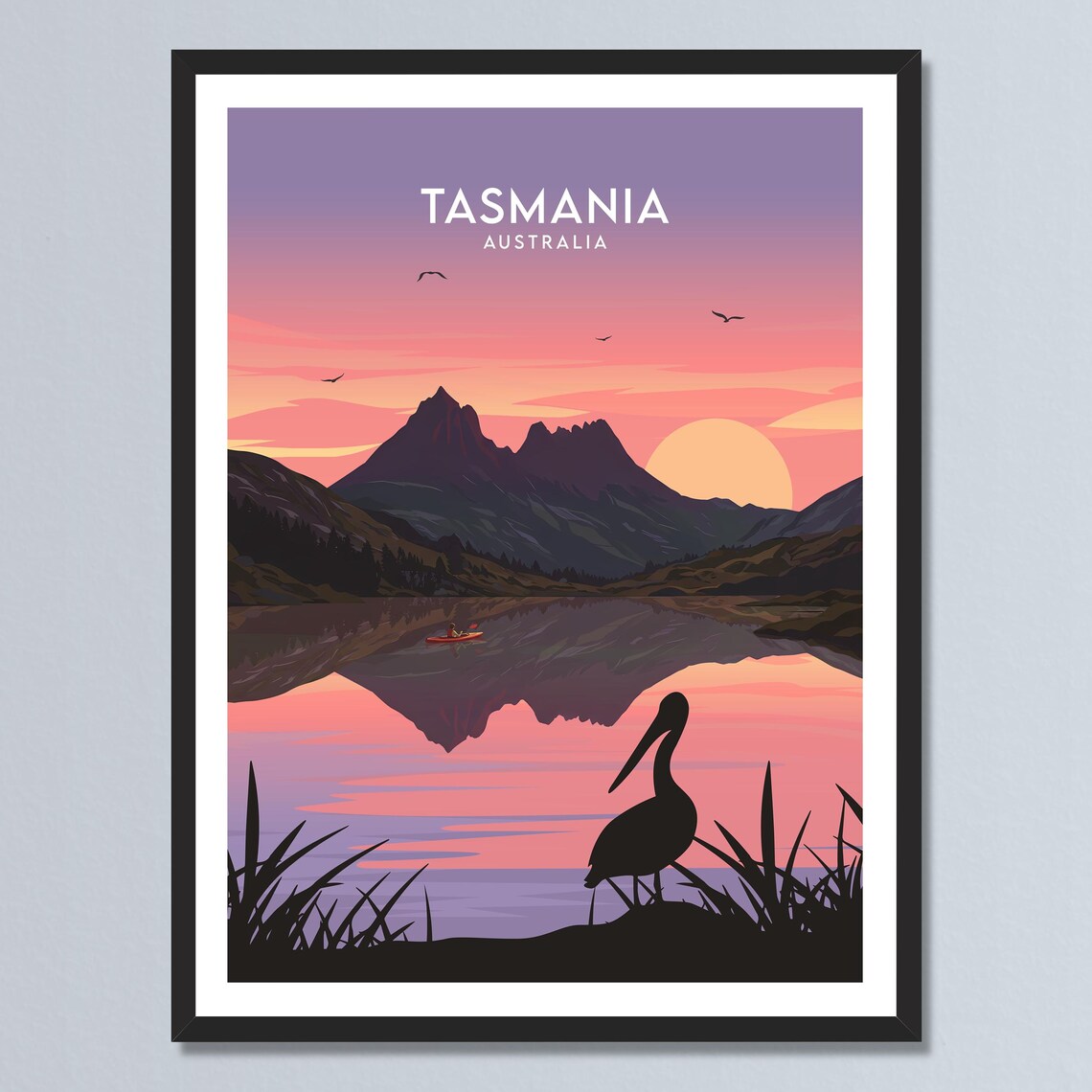 Tasmania Australia Cradle Mountain Lake Sunset Pelican Poster
