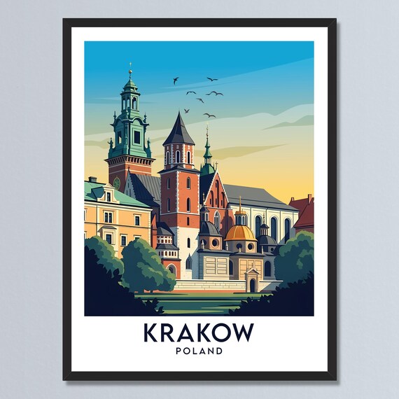 Krakow Poland Historic Cathedral Spires Cityscape Travel Poster