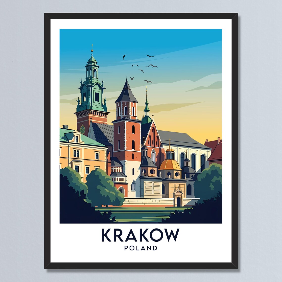 Krakow Poland Historic Cathedral Spires Cityscape Travel Poster