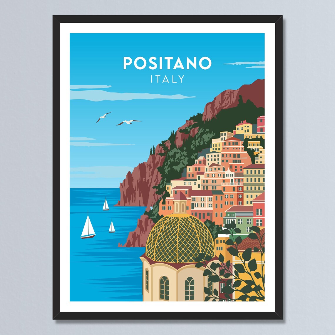Positano Italy Amalfi Coast Cliffside Village Seascape Poster