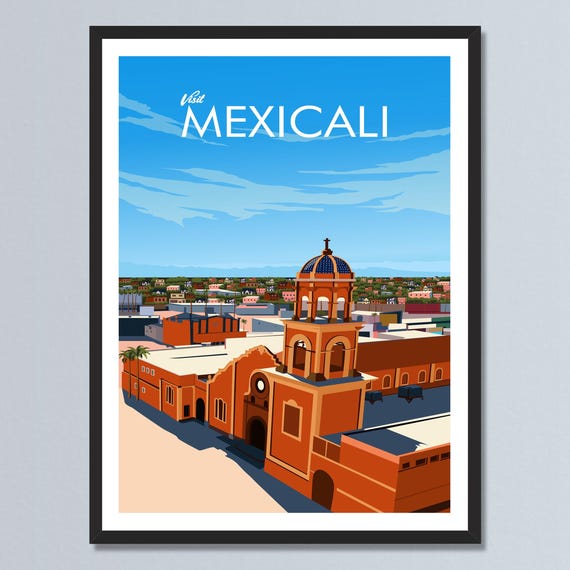 Mexicali Mexico Travel Posterbaja City Retro Poster Mexican Cathedral Landscape Wall Art Personalized Home Decor Gift