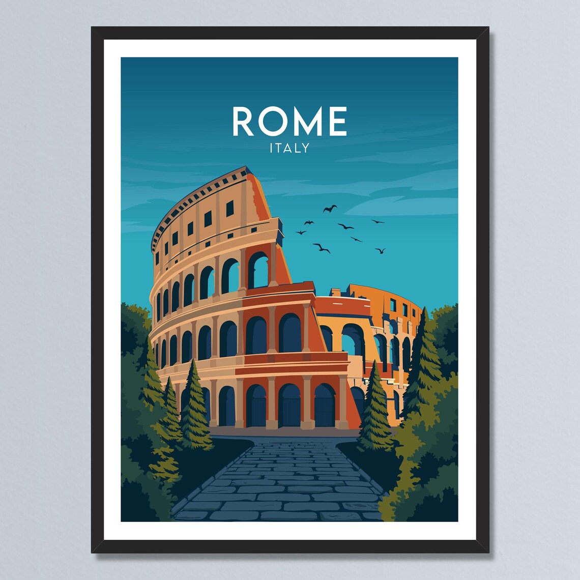 Rome Colosseum Ancient Amphitheater Italy Vintage Europe Travel Poster