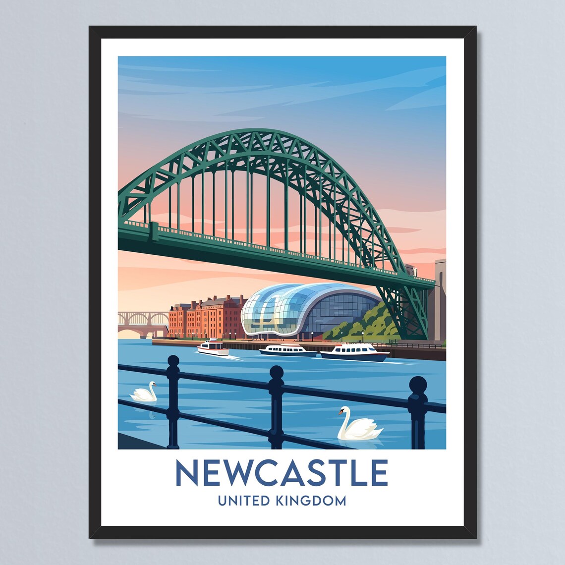 Newcastle United Kingdom Tyne Bridge and River Travel Poster