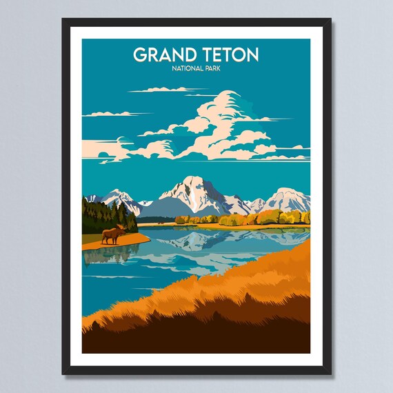 Grand Teton National Park Moose Lake Autumn Sunset Travel Poster
