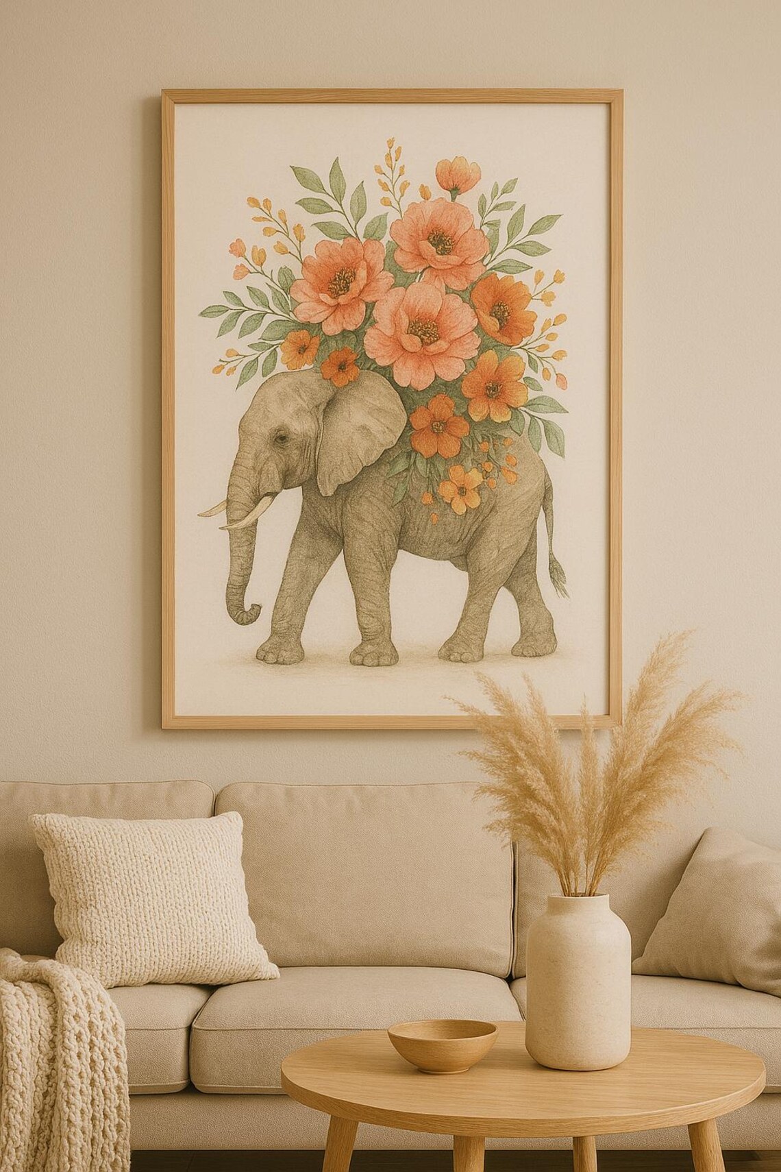 Baby Elephant with Flower Bouquet Watercolor Nursery Art Poster - Image 3