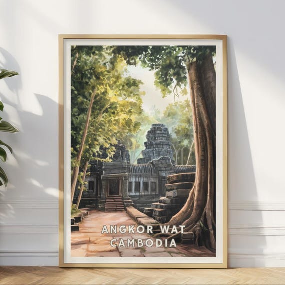 Angkor Wat Cambodia Poster Ancient Temple Wall Art Jungle Ruins Print Southeast Asia Travel Decor Khmer Empire Historic Landmark Art