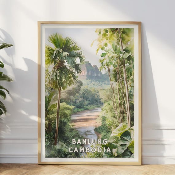 Banlung Cambodia Poster Jungle River Wall Art Ancient Temple Landscape Print Ratanakiri Nature Decor Southeast Asia Travel