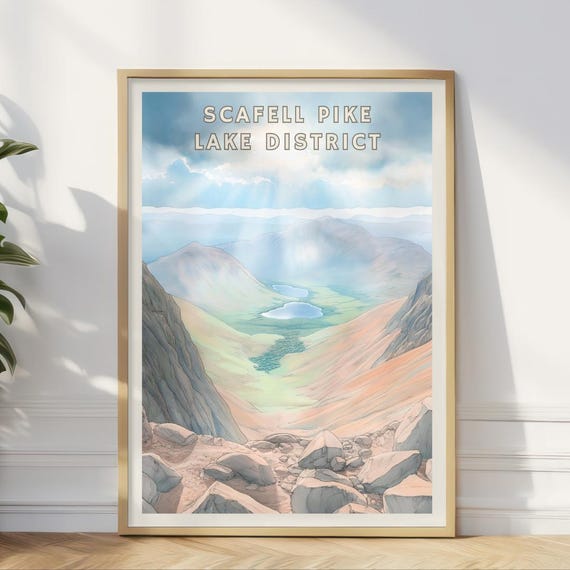 Scafell Pike Poster Lake District National Park Wall Art Uk Mountain Landscape Print Fell Hiking Trail Decor British Nature Office Art
