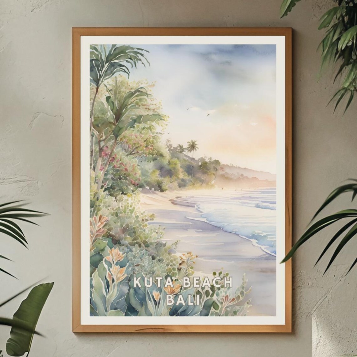 Kuta Beach Bali Travel Poster, Tropical Sunset