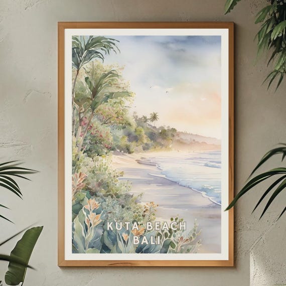 Kuta Beach Bali Travel Poster, Tropical Sunset