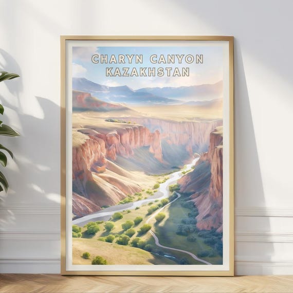 Charyn Canyon Poster Kazakhstan Desert Wall Art Central Asia Nature Landscape Print Rustic Travel Decor Lodge Or Office Artwork