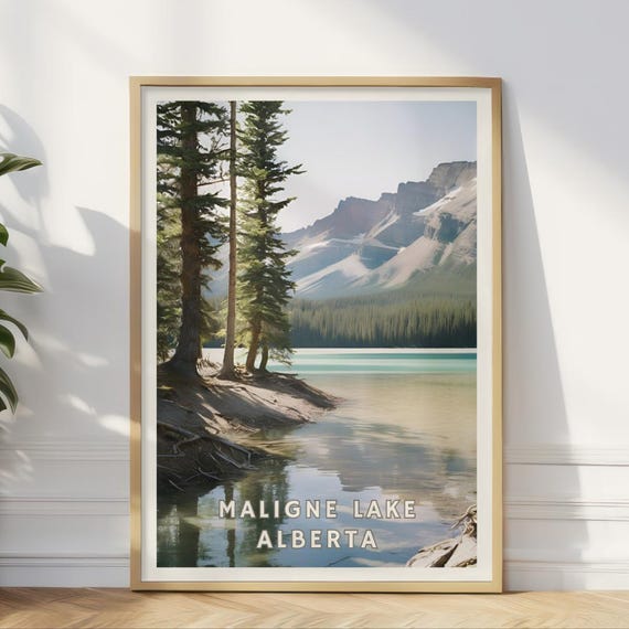 Maligne Lake Alberta Poster Jasper National Park Wall Art Canadian Rockies Landscape Print Nature Lover Decor Canada Travel Art