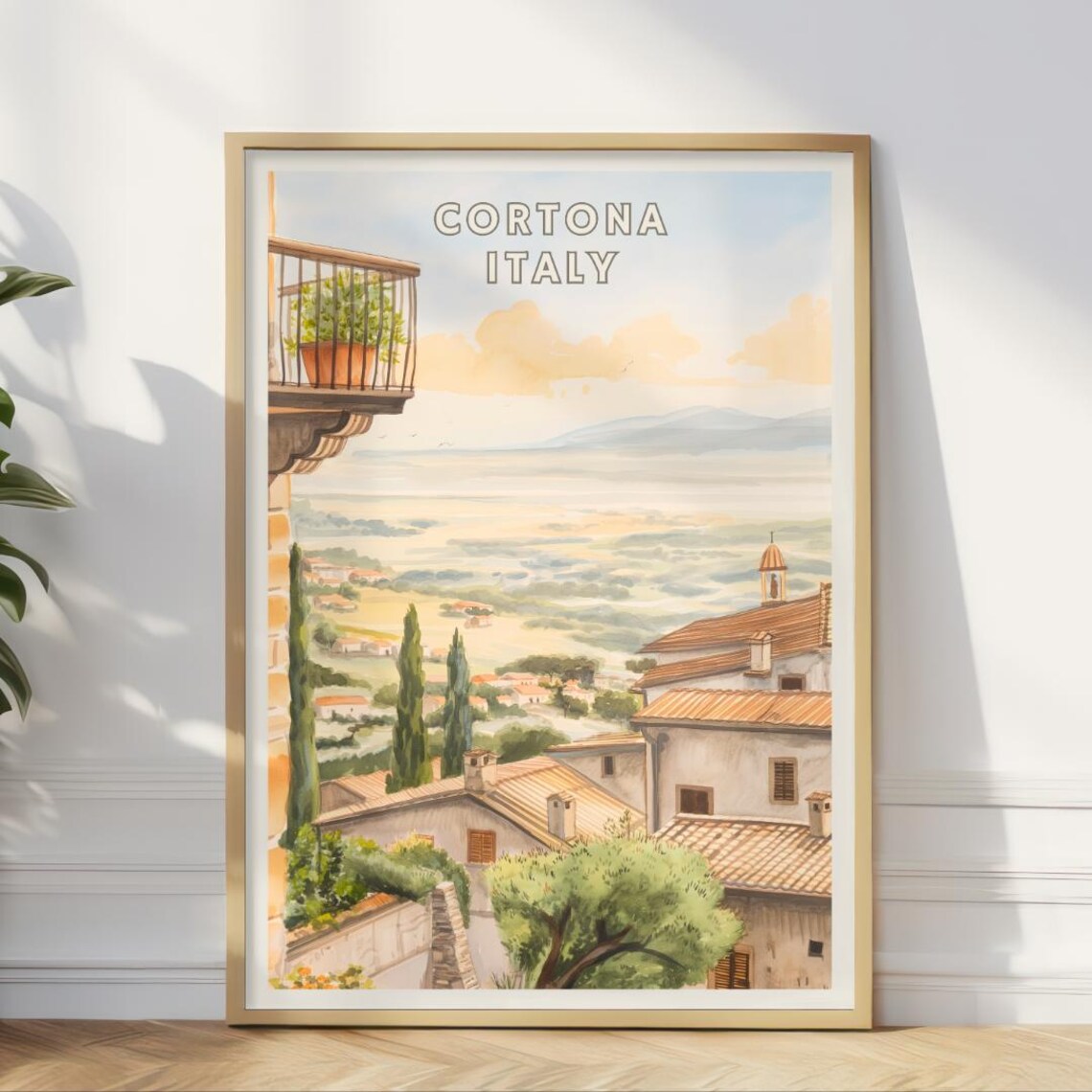 Cortona Italy Travel Poster, Tuscan Hill Town