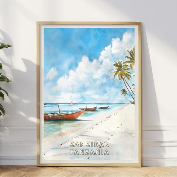 Zanzibar Tanzania Poster Tropical Beach Wall Art Dhow Boats Coastal Print African Island Decor Indian Ocean Travel Home Print
