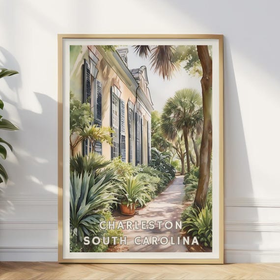 Charleston South Carolina Poster Southern Charm Wall Art Historic Garden Print Palmetto State Lowcountry Home Decor Tropical Landscape