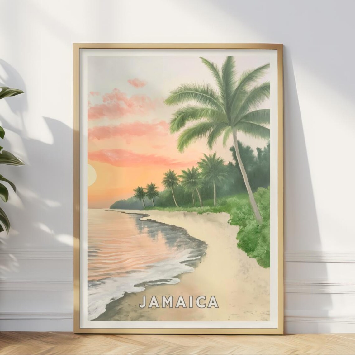 Jamaica Travel Poster, Caribbean Beach Sunset