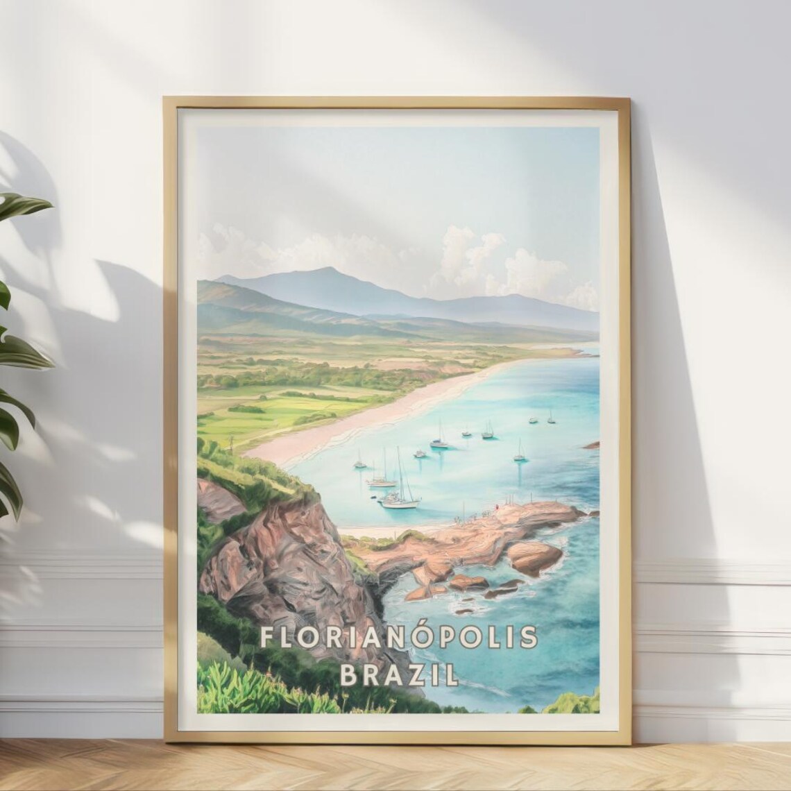 Florianópolis Brazil Travel Poster, Beach Landscape
