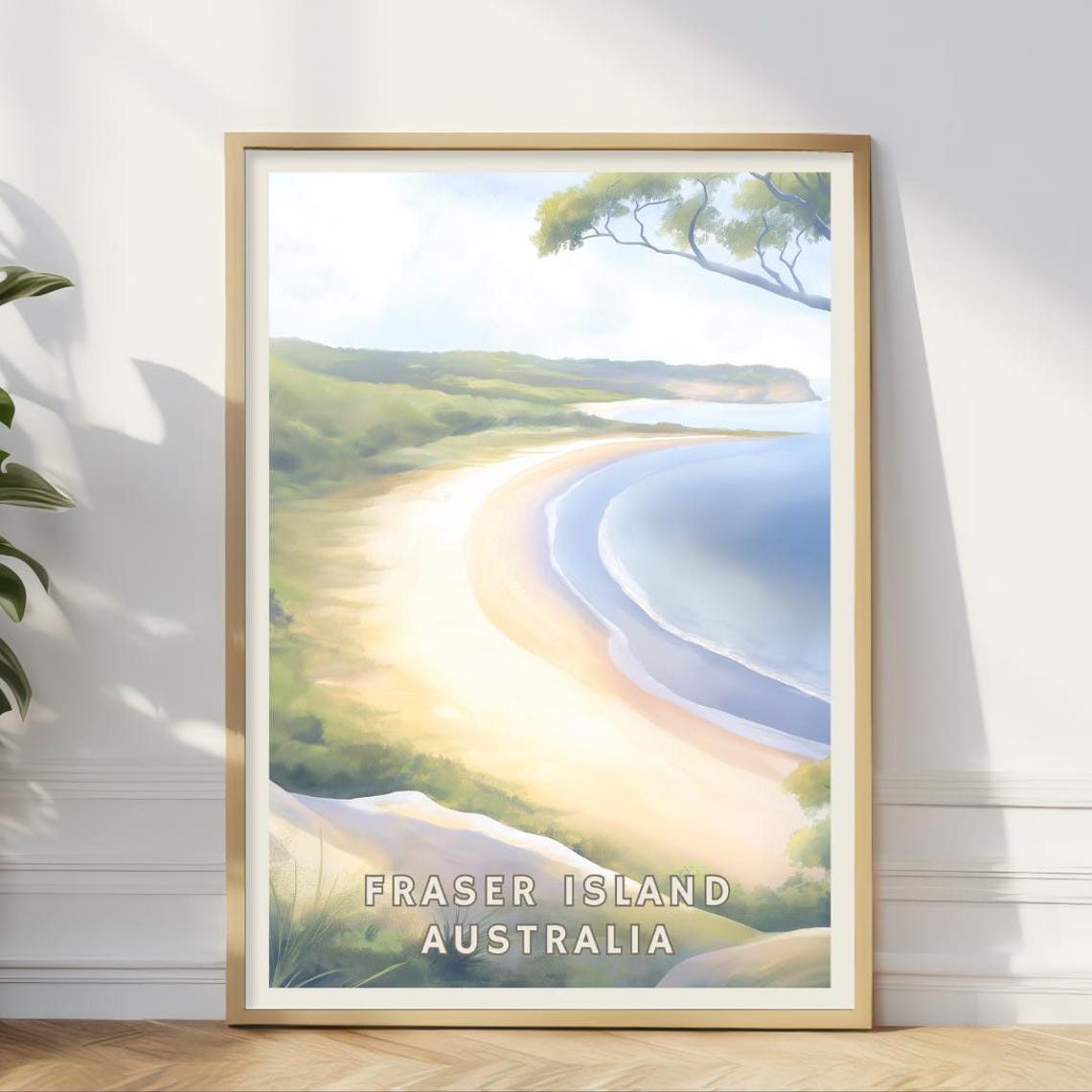 Fraser Island Australia Golden Sand Beach Curving Coast Travel Poster