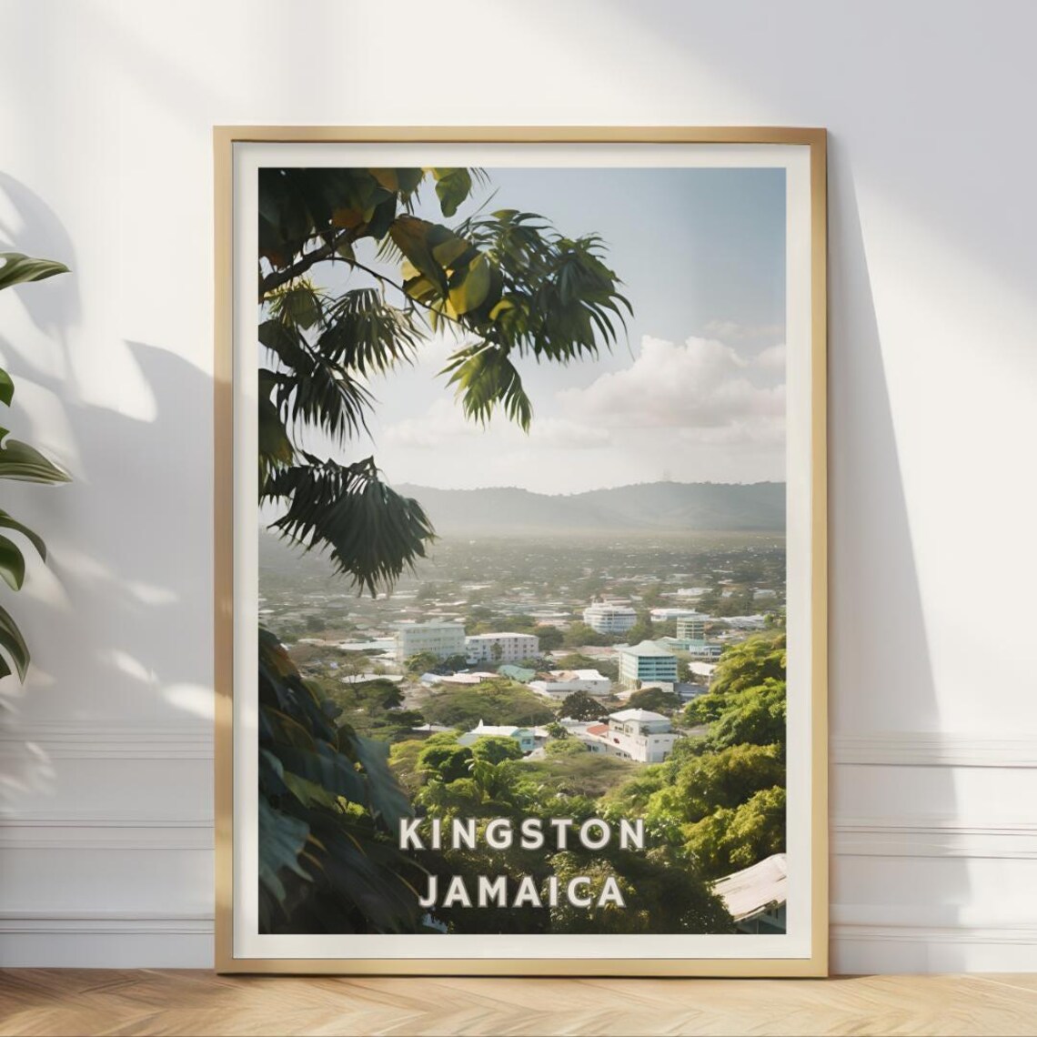 Kingston Jamaica Travel Poster, Tropical Cityscape