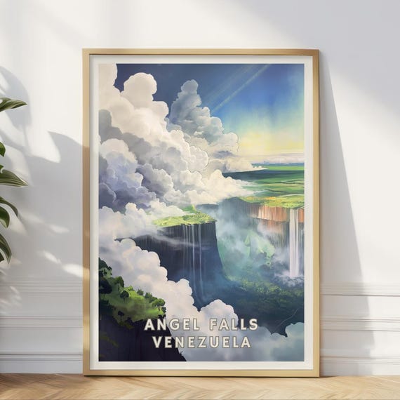 Angel Falls Venezuela Poster Tallest Waterfall Wall Art Tepui Landscape Print South America Travel Decor Home Office Nature Art