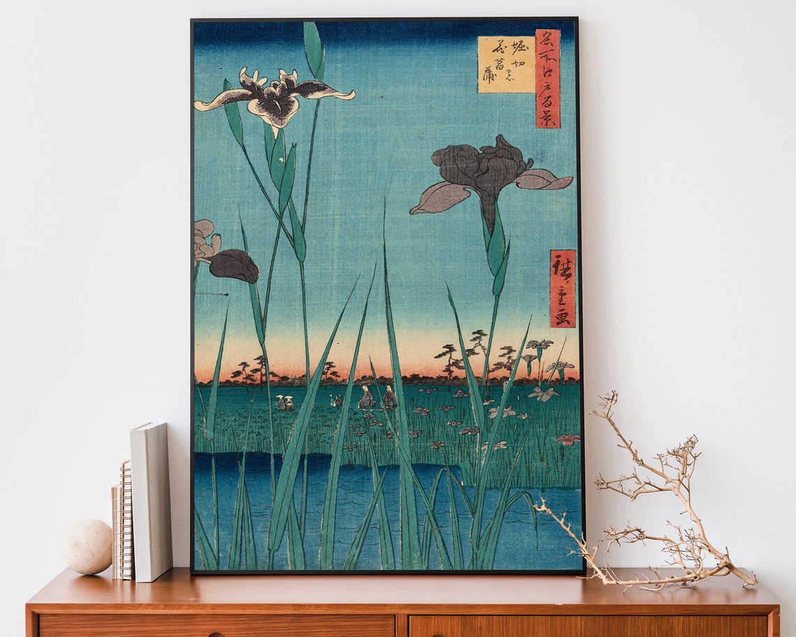 Hiroshige Iris Garden Sunset Japanese Woodblock Floral Art Poster