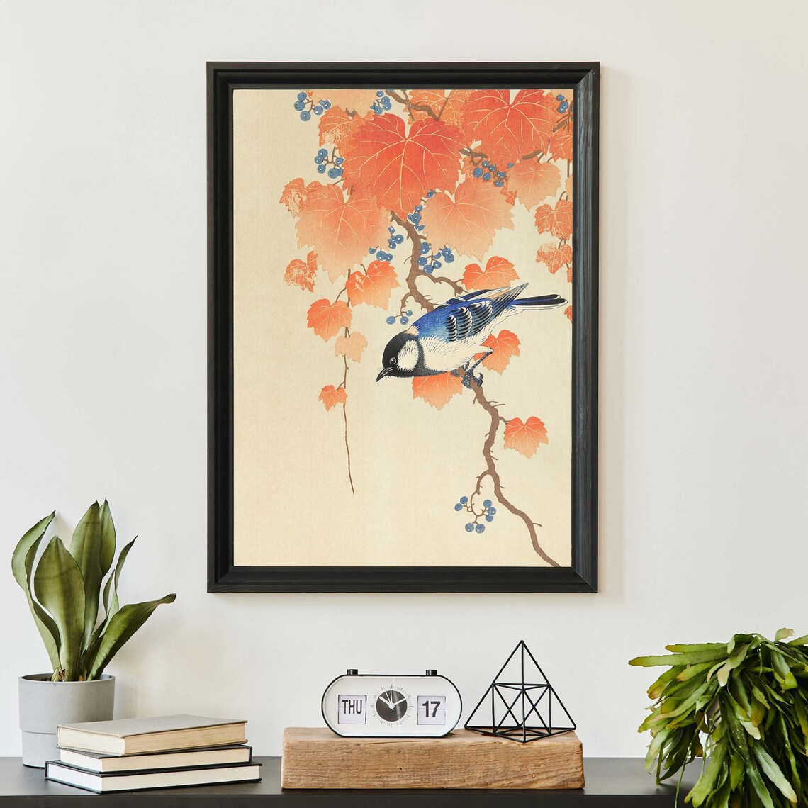 Ohara Koson Great Tit Songbird On Autumn Leaves Branch Poster - Image 4