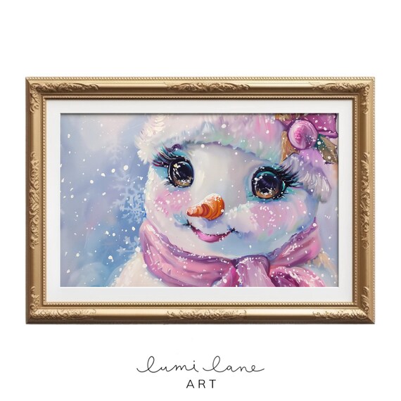 Pastel Snow Girl Pink Scarf Christmas Watercolor Painting Art Poster