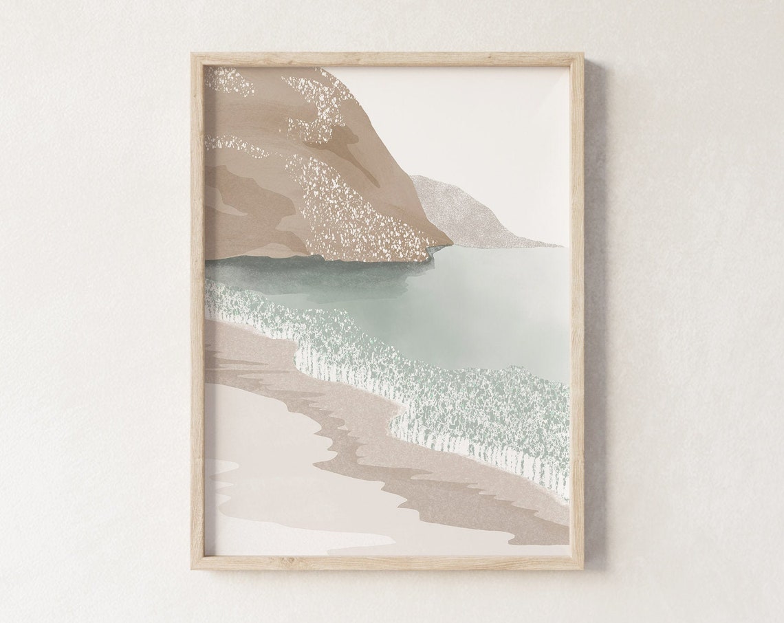 Abstract Beach with Cliffs and Sage Water Coastal Landscape Art Poster - Image 4