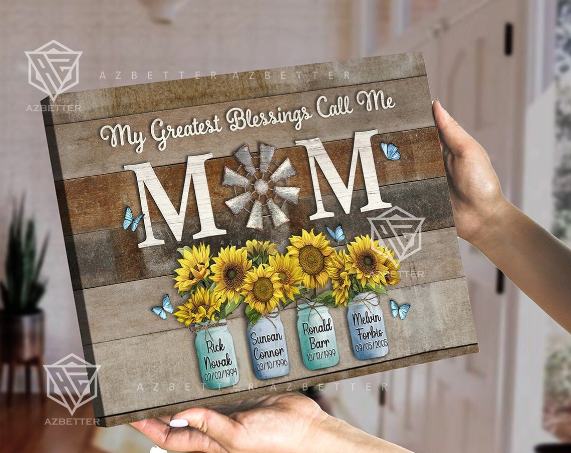 My Greatest Blessings Call Me Mom Sunflower Mason Jars Poster