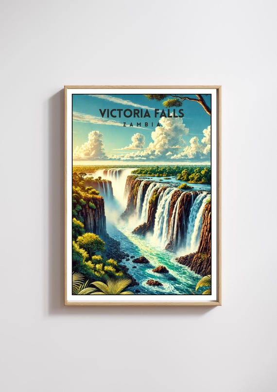 Victoria Falls Poster Zambia Waterfall Landscape Art Scenic Africa Nature Wall Decor Travel Print Waterfall Decor Outdoor Adventure Gift