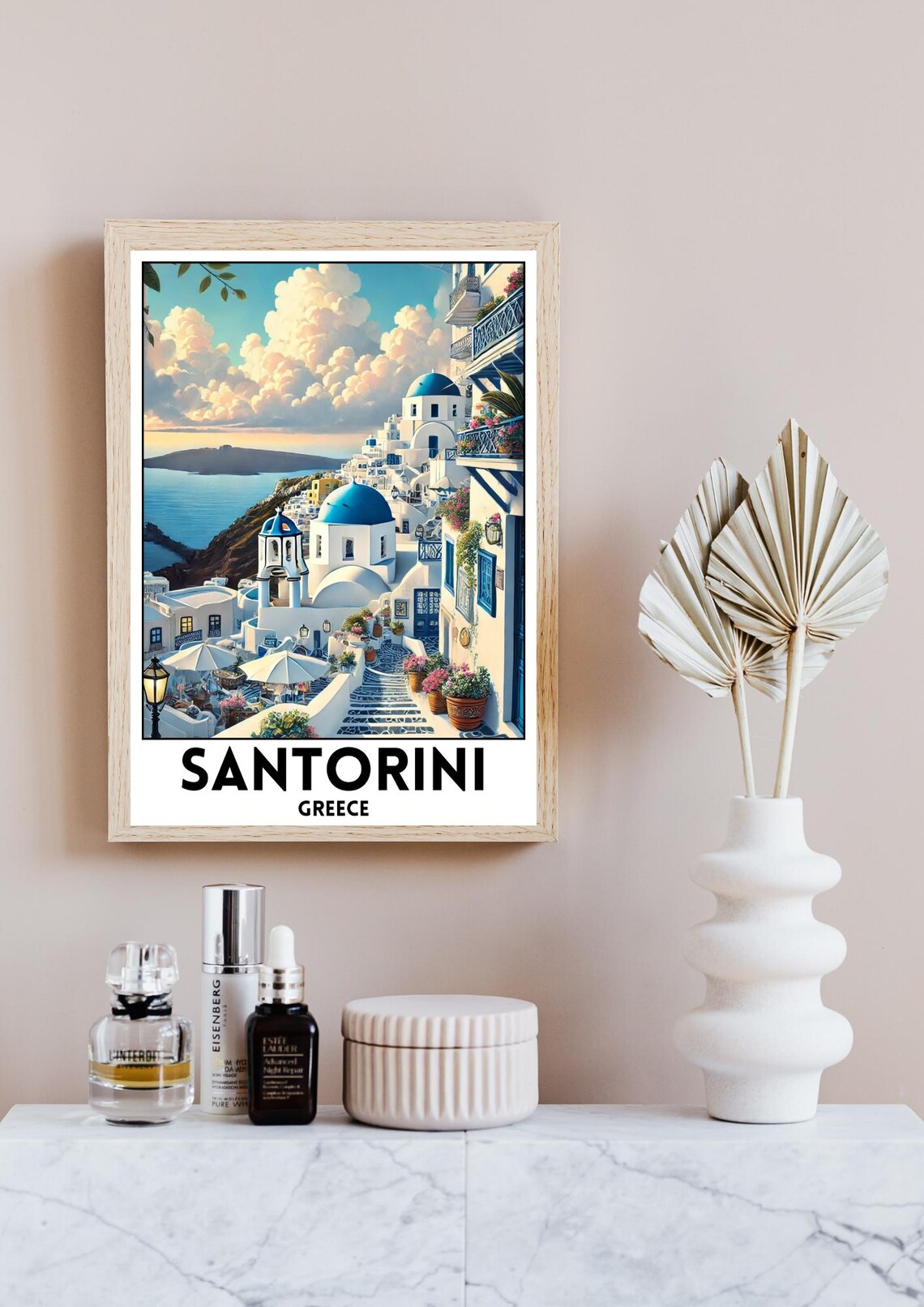 Santorini Greece Blue Dome White Village Aegean Island Travel Poster - Image 4