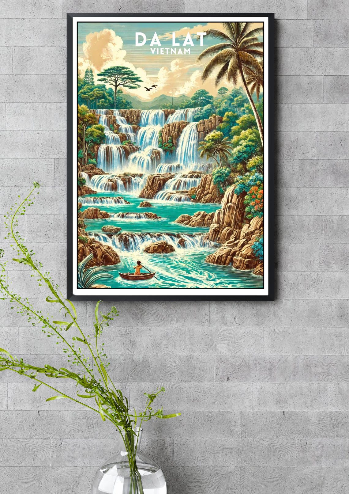 Da Lat Vietnam Waterfall Jungle Paradise Retro Travel Poster - Image 3