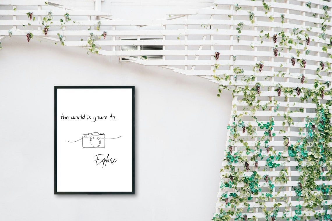 The World Is Yours To Explore Travel Camera Line Art Quote Poster - Image 4