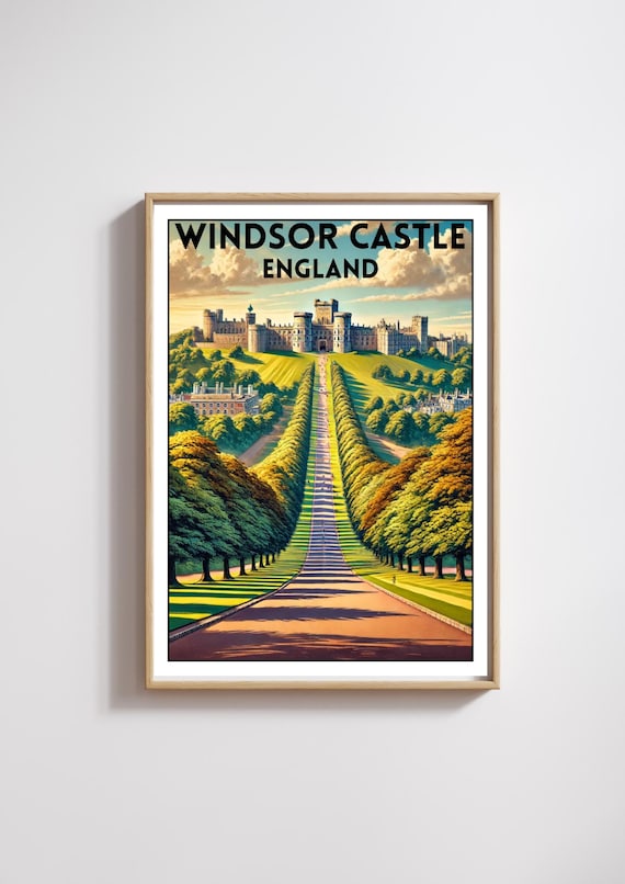 Windsor Castle England Royal Long Walk Summer Vintage Travel Poster