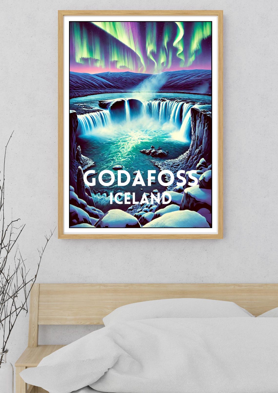 Godafoss Iceland Northern Lights Aurora Night Waterfall Travel Poster - Image 5