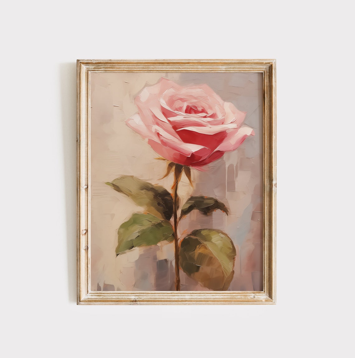 Large Pink Rose Impasto Oil Painting Floral Light Academia Wall Poster - Image 3