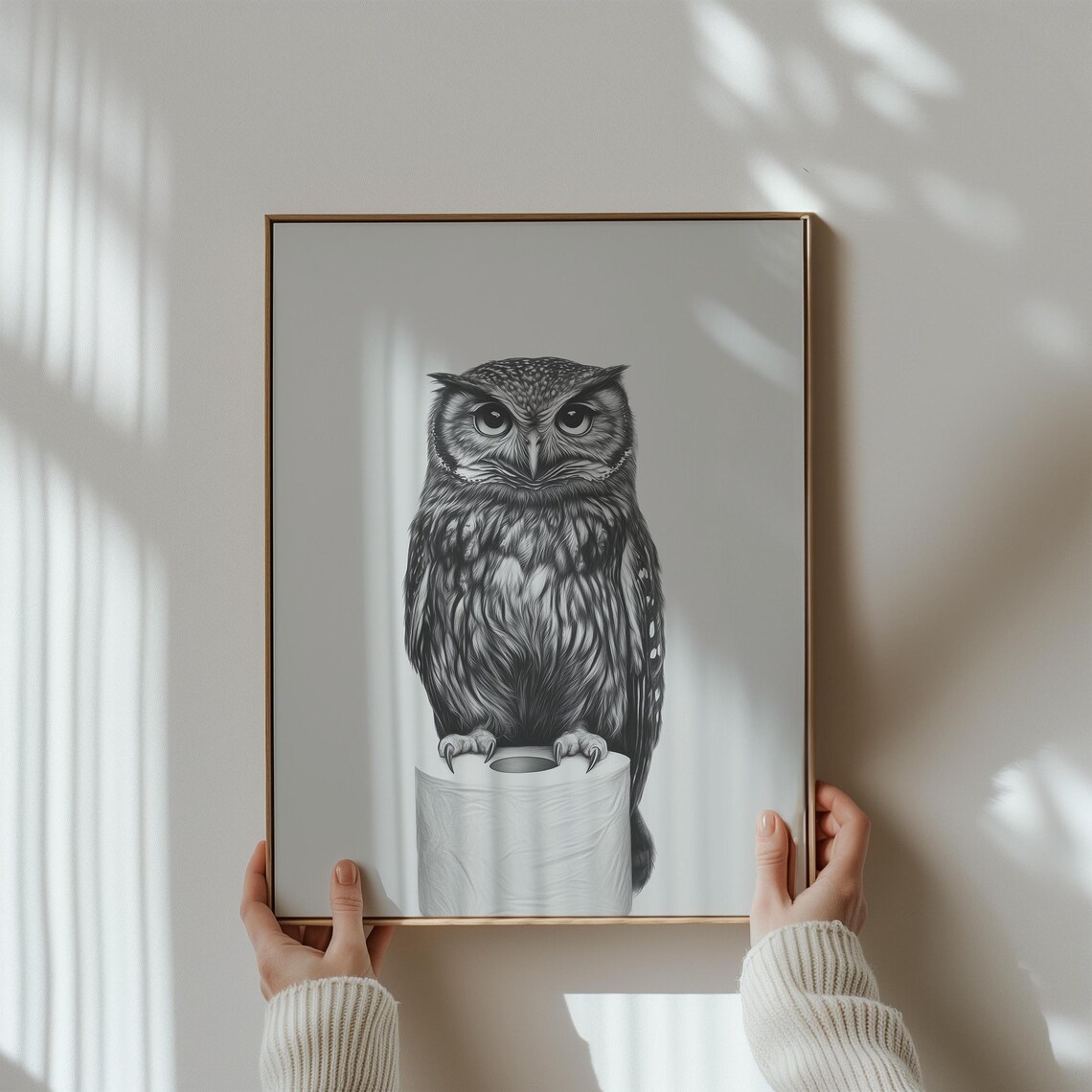 Cute Little Owl Perched On Toilet Paper Roll Bathroom Poster - Image 3